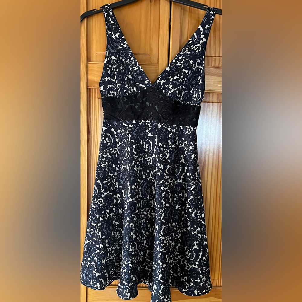 Silk Navy and Cream Floral with Black Lace